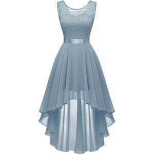 BeryLove Women Grey Blue SequinChiffon Scoop Neck Sleeveless Lace Cocktail Dress